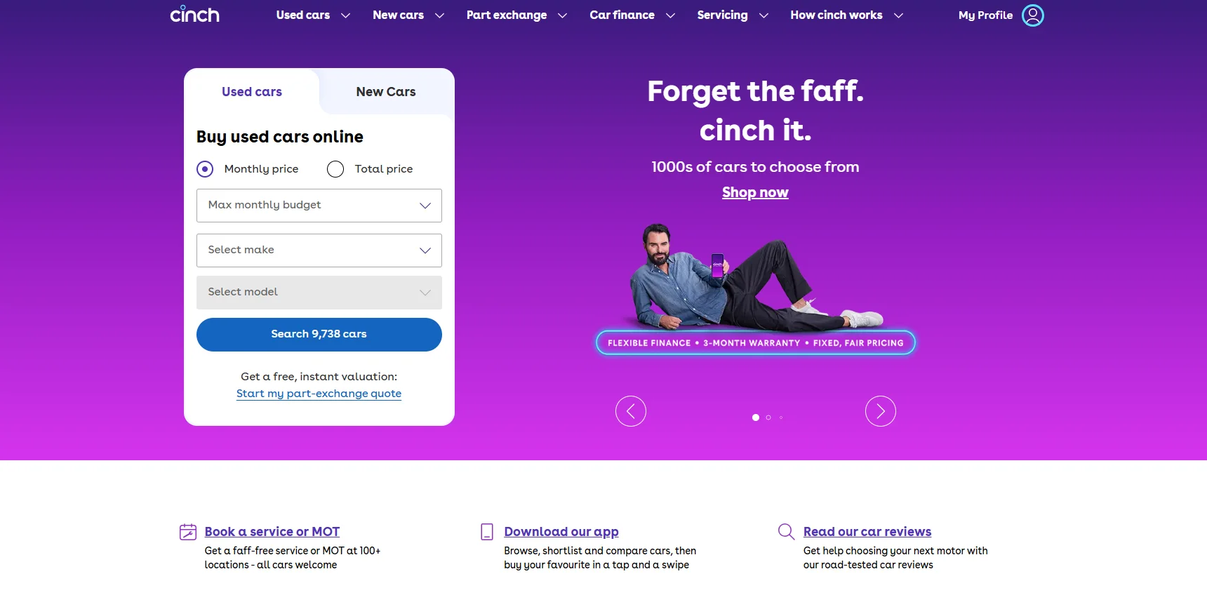 cinch car marketplace homepage